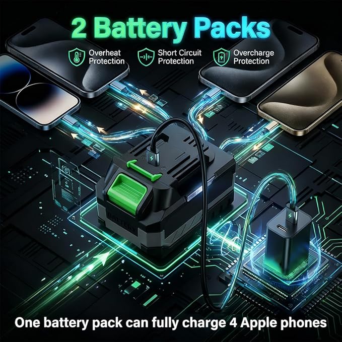 Cordless Leaf Blower with 180¡Æ Rotatable Nozzle & USB-C Charging - No DC Adapter Needed, Includes 2 Batteries for Extended Runtime, Lightweight Handheld for Lawn, Patio, Garage and Truck Bed Cleaning