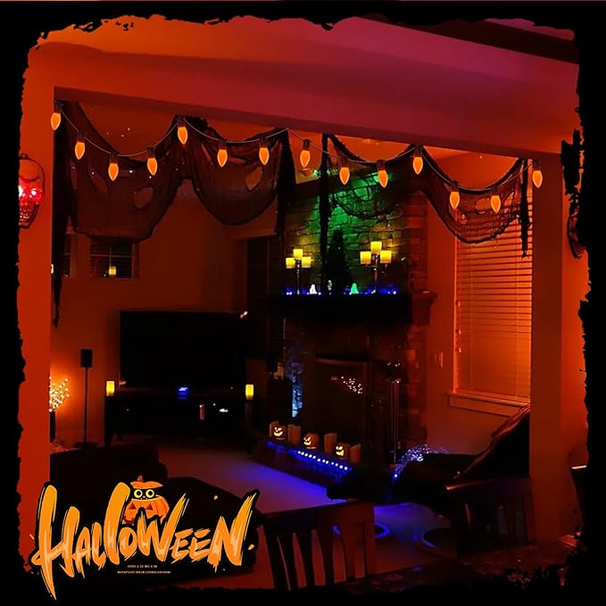 C9 LED Orange Halloween String Lights 25Ft Outdoor Christmas Decorations Lights with 26 LED Shatterproof Orange Bulbs, Hanging Christmas Lights for Outdoor Patio Roofline Backyard Party Garden Lawn