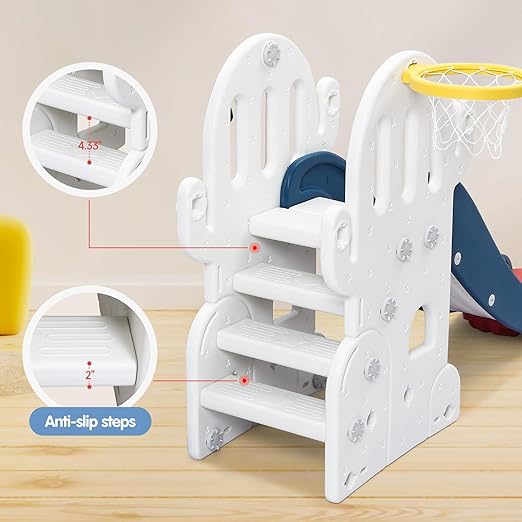 7-in-1 Toddler Playground Set ? Indoor Outdoor Slide, Adjustable Swing, Basketball Hoop, Climber, Ring Toss, Soccer, Golf ? Multifunctional Cactus Playset for Kids Ages 1-3, Blue ? Freestanding Activi