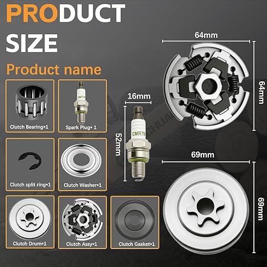 3/8" 6T Sprocket Clutch Drum Bearing Chainsaw Parts Kit 7 Pcs for Stihl MS171 MS181 MS171C MS181C MS211 MS211C, for Stihl OEM Parts Clutch Cover Chainsaws Replacement Part for Stihl 1139 160 2000