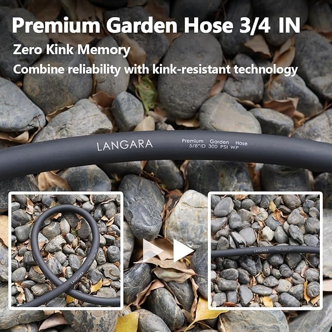 Heavy Duty Premium Garden Hose 200ft x 3/4, 300PSI Working, 1000PSI Burst, Hybrid Rubber Water Hose with Transparent Swivel Handle - Hot/Cold Water - Five Layered Braiding with Brass fittings (Black)