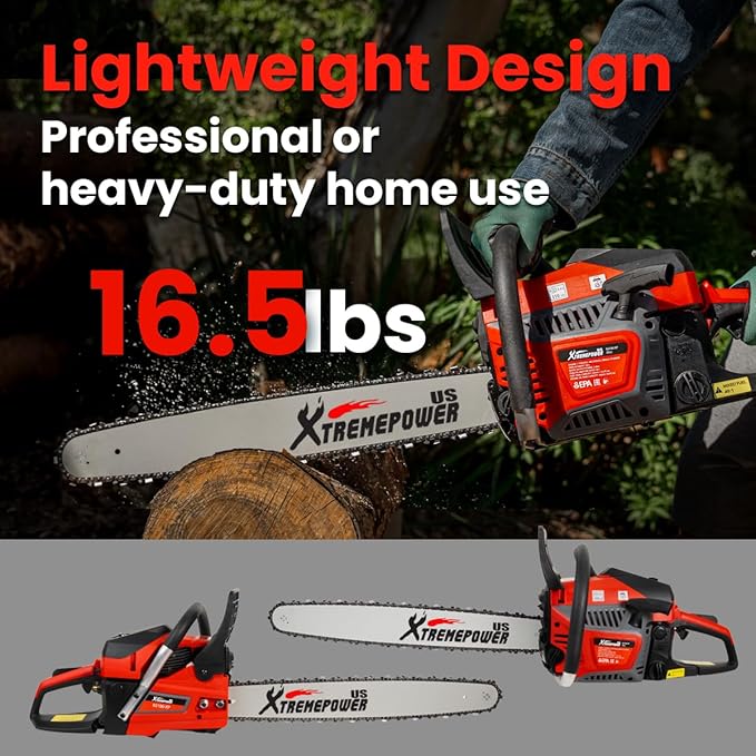 XtremepowerUS 22 Gas Chainsaw 58cc Gas Engine Wood Cutting Aluminum Gasoline Gas 2-Stroke Chainsaw Cutting Wood Cutter Industry Engine Motor EPA