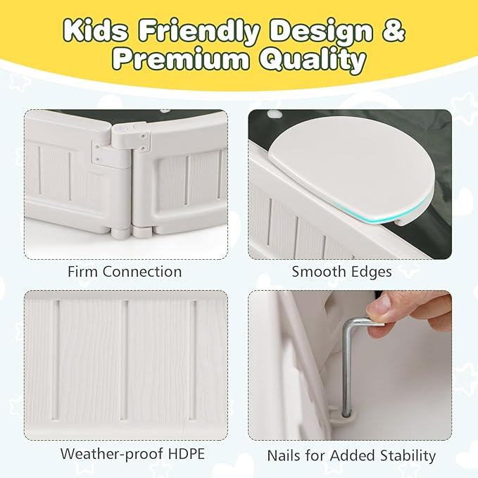 Costzon Kids Sandbox with Cover, Detachable Built-in Seating, Bottom Liner, Weather Resistant Outdoor Sandbox Kit, Child Outdoor Sand Pit for Backyard Lawn Garden Beach (Elliptical, White)
