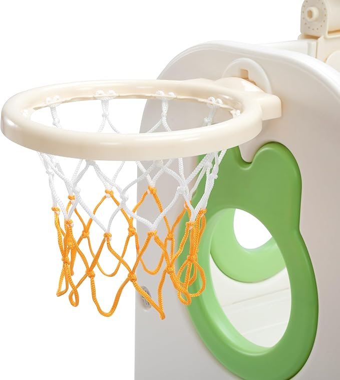 8-in-1 Toddler Slide and Climber Playset, Kids Slide Playground with Stairs, Tunnel, Telescope, Storage, Basketball Hoop and Ball, Indoor Outdoor, 1-3 Years Old, Green