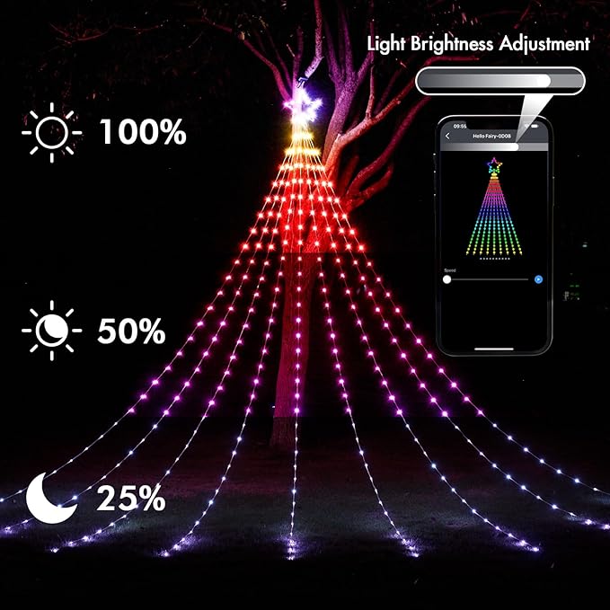 Outdoor Christmas Decorations, 16.4FT Smart RGB Color Changing Christmas Hanging Waterfall String Lights, APP Remote Control, DIY Multi-Color Lightshow, Music Sync, Outside Xmas Lights Decor