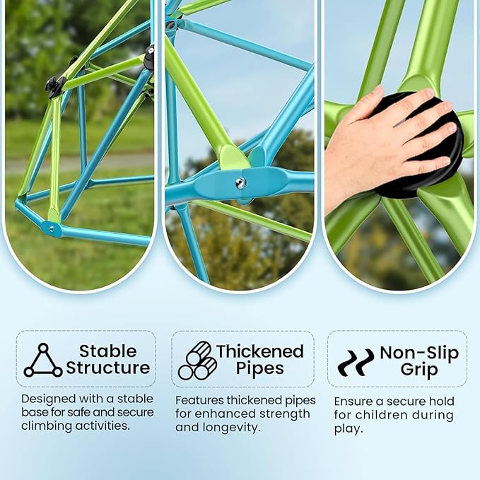 Easyego Climbing Dome, 10FT Jungle Gym with Swing for Kids 3 to 10 Outdoor Play Equipment, Supports 800lbs Toddler Play Set, Anti-Rust & Easy Assembly, Gift for Boys Girls (Green & Blue)