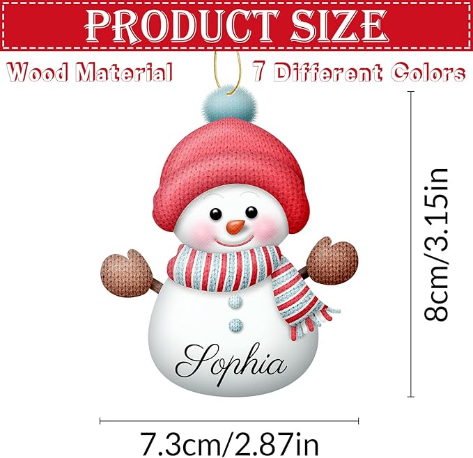 Personalized Christmas Ornaments 7PCS Custom Snowman Family Ornament Customized Family Ornaments with Names Snowman Xmas Tree Decorations Gifts - 3.15"（8cm）