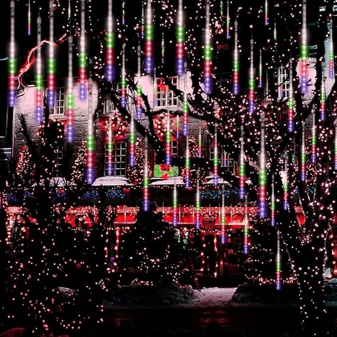 Christmas Lights Outdoor UL Certified 24 Tubes 576 LEDs (Equivalent to 3 Sets of 8 Tubes) Meteor Shower Light Falling Rain Drop Icicle Lights for Christmas Decorations Decor, Multicolor