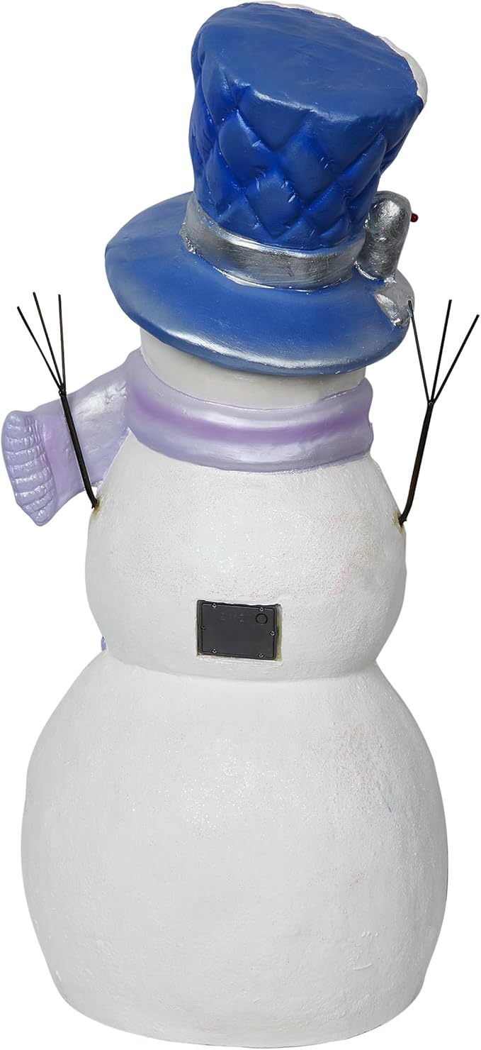 Alpine Corporation SKY558L, Lavender White Let It Snow Snowman Statue with Fading LED Lights, Large Over 3 Feet Tall - Indoor/Outdoor Winter Décor, Christmas Decoration