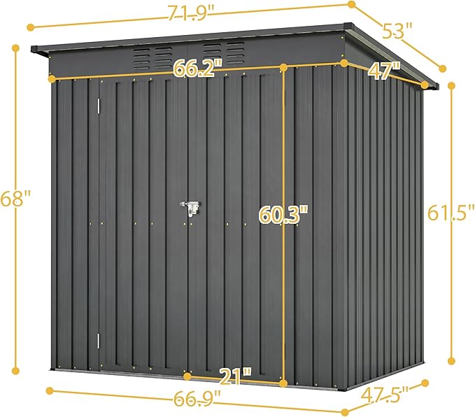 6x4 FT Outdoor Metal Storage Shed with Frame Floor & Sloping Roof, Lockable Double Door, Weatherproof Steel Garden Shed for Tools, Lawn Equipment & Patio Supplies