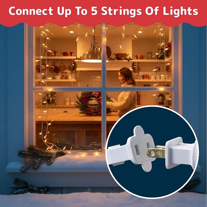 PREXTEX 10 Ft String Lights with Christmas Tree Light Warm White - Indoor/Outdoor Decor - 50 Count Christmas Lights for Holidays - Xmas Light on White Wire - Multi-Strand Connectable