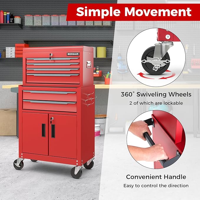 Goplus Tool Chest, 6 Drawers Extra Large Rolling Too Storage Cabinet with 4¡± Universal Lockable Wheels, Auto Lock, Protective Liner, 2-in-1 Heavy Duty Tool Box for Garage, Workshop