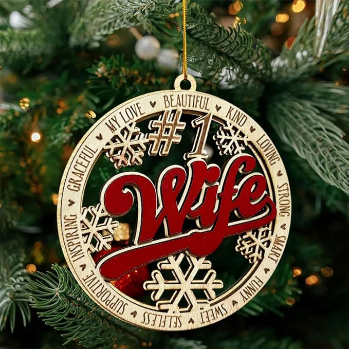 #1 Wife Wooden Christmas Ornament – Romantic Holiday Tree Decoration, Unique Gift for Wife, Stocking Stuffer Christmas Ornament, Rustic Wooden Keepsake for Her
