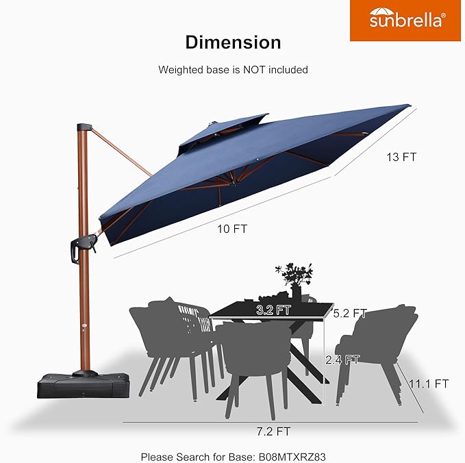 PURPLE LEAF 10' X 13' Double Top Deluxe Rectangle Patio Umbrella - Offset Hanging Cantilever Umbrellas in Spectrum Indigo