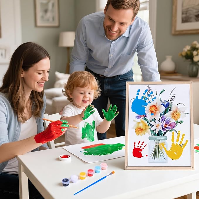 PANIED Mom Birthday Gifts - Flower Bouquet Handprint Art Craft DIY Kit, Unique Birthday Christmas Gifts and Decorations for Grandma(12X16in)