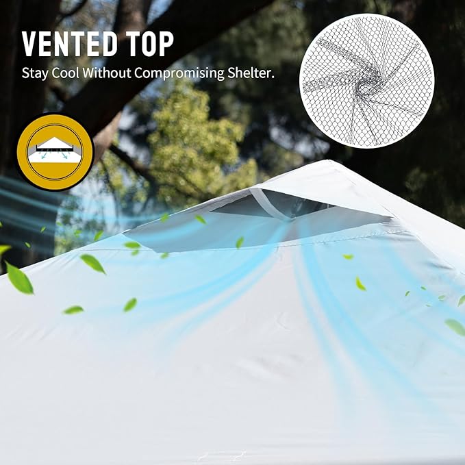 CROWN SHADES 10x10 Pop Up Canopy - Beach Tent with One Push Setup - Easy Outdoor Sun Shade for Events, Parties, Camping - Gazebo with STO-N-Go Cover Bag, Silver Coated Top, Grid White