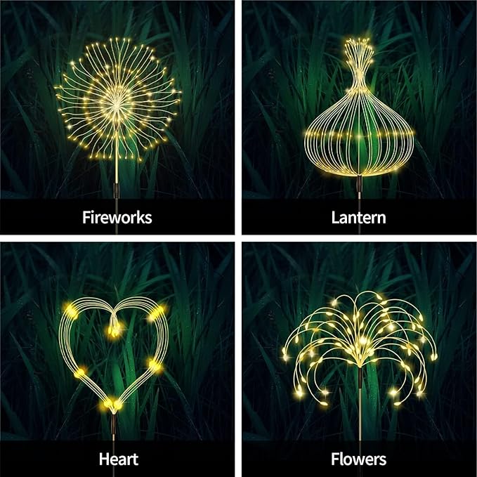 Solar Garden Lights, Firework Light Outdoor 5 Pack 120 LED Solar Waterproof Decorative Starburst Lights Landscape Lamp 18 Hours Working Time, Decor for Courtyard Garden Christmas Party (warm white)