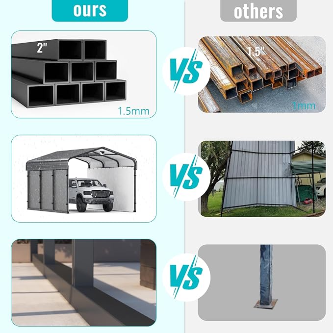 10x15 Metal Carport, Heavy Duty Car Carport Canopy, Galvanized Steel Roof Car Tent Garage, CarPorts with Removable Polyethylene Sidewalls