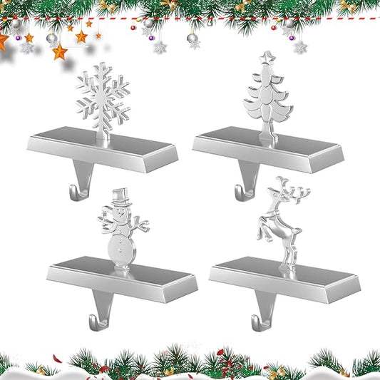 Stocking Holders for Mantle and Garland Hanger, 4-Pack Metal Christmas Stocking Hooks, Ideal for Christmas Celebrations, Festive Home Decorations, and Party Supplies