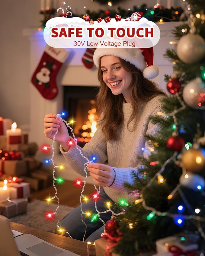 Christmas Lights String Outdoor Indoor, 300 LED 108FT Multicolor Xmas Tree Decorations Lights, Plug in Twinkle Fairy Light with Remote Timer Dimmable for Room Yard Holiday Party Wedding Camping Decor