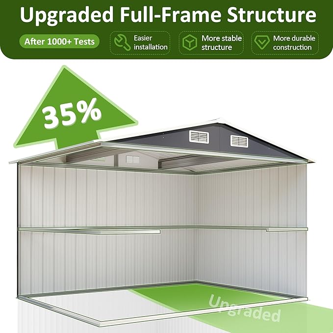 10x8 FT Outdoor Storage Shed, Metal Garden Tool Shed with Updated Frame Structure and Lockable Doors, Ideal for Backyard Garden Patio Lawn, Grey