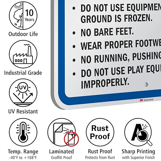 SmartSign 24 x 18 'Equipment Designed To Serve Children Ages 5-12, Rules Of Playground' Metal Sign, 80 mil Aluminum, 3M Laminated Engineer Grade Reflective, Blue/Black/White, USA-Made