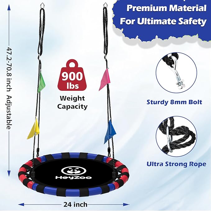 Saucer Swing, 24 Inch Swing Sets for Backyard and Outdoor Playground, 900lbs Weight Capacity, with 360 Degree Swivel, Gifts for Kids, Blue and Red