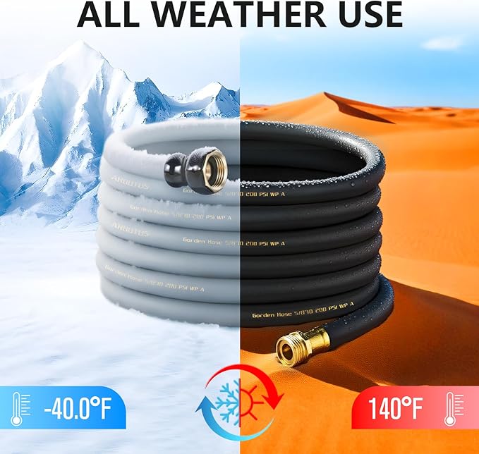 Garden Hose 5/8 x 75ft - Brass connector Rubber Heavy Duty Water Hose 600 PSI Burst Pressure, Durable Flexible Hose for Yard, Car Wash, Pets Black