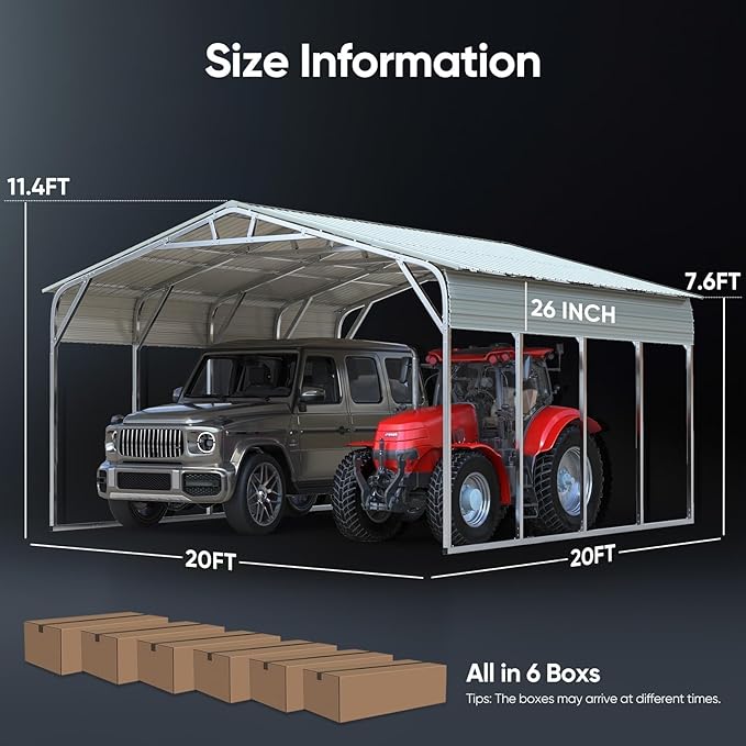 Quictent Heavy Duty 20x20 FT Vertical Roof Metal Carport, Pre-Drilled All Weather 2 Car Shelter for RV, Vehicles & Farm Equipment