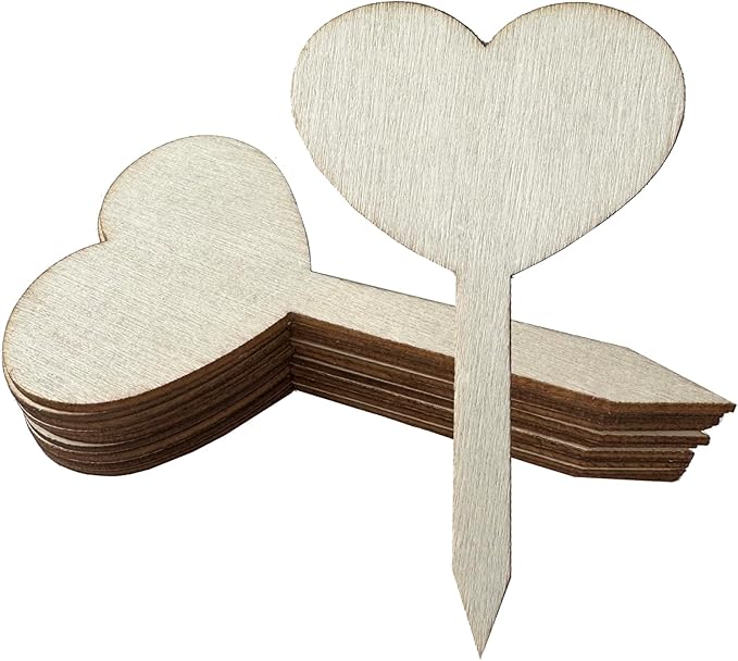 100 Pcs Wood Plant Labels, Natural Wooden Plant Marker Garden Sign Tags, Heart Type Garden Markers for Succulents, Herbs, Seedlings, Potted, Flowers, Vegetables (Heart)