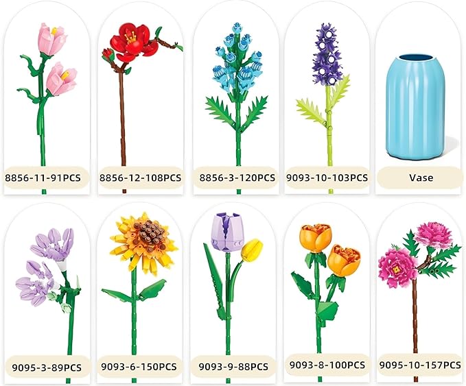 Sawaruita Flowers Bouquet Botanical Building Block Sets for Adult-9 Kind of Wildflowers Botanical Collection with Vase- Plants Toys for Kids Home Decor for Mothers Day,Valentines,Birthday Gifts