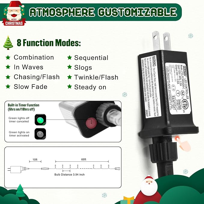 JMEXSUSS 200 LED Christmas Lights Indoor Outdoor, 66ft Connectable LED Red Christmas Lights Plug in, 8 Modes Red String Light for Tree Indoor Bedroom Garden Yard Porch House Xmas Decorations