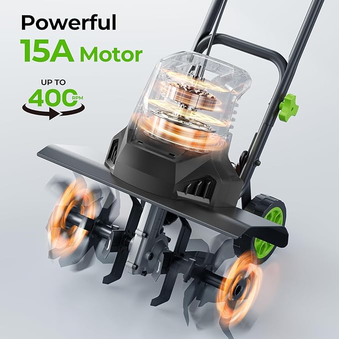 Electric Tiller for Gardening, 1800W 15A Garden Tiller Cultivator, 18 ¡¿ 9 Rototiller with 24 Steel Tines, 400RPM Corded Tiller for Weeding, Gardening & Soil Cultivation