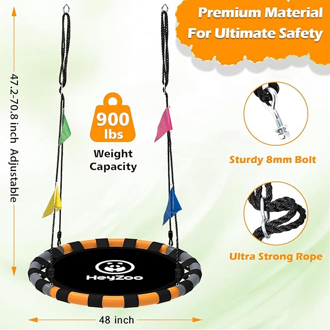 Saucer Swing, 48 Inch Larger Swing Sets for Backyard and Outdoor Playground, 900lbs Weight Capacity, with 360 Degree Swivel, Gifts for Kids and Family, Grey and Orange