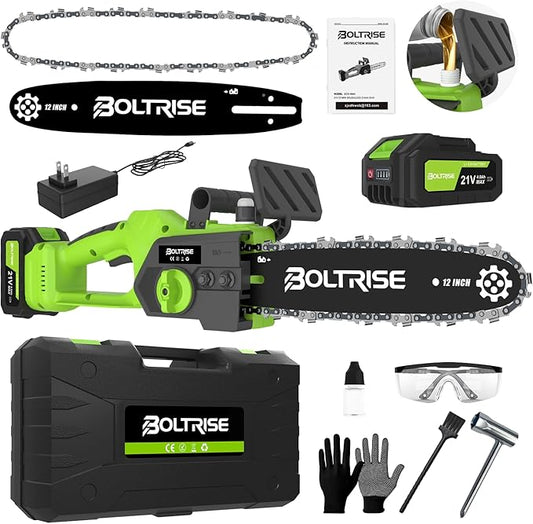 12 Inch Cordless Brushless Electric Chainsaw, 21V 4.0Ah Batteries & Auto Oiler Security Lock, 42 FT/S Powered Compact HandHeld Chain Saw, for Tree Trimming, Wood Cutting Garden, Pruning
