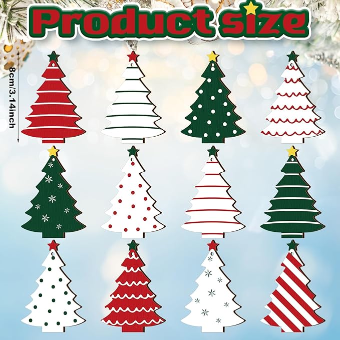 Qunclay 36 Pcs Christmas Tree Decorations Christmas Wooden Hanging Ornaments Rustic Farmhouse Xmas Hanging Sign Red Green White Xmas Tree Wood Slices for Home Crafts Gift Tags