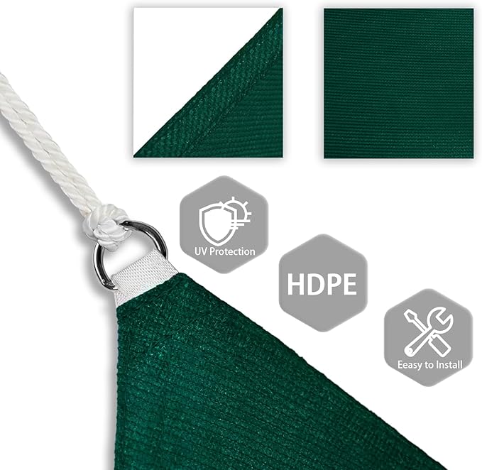 Patio Paradise 28' x 28' x 28' Sun Shade Sail Triangle Canopy Shade Cloth Fabric Sunlight Block Patio Pergola Cover HDPE Deck Awning for Outdoor Backyard Roof Shading, Green