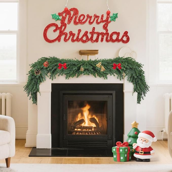 2PCS Artificial Norfolk Pine Garland 6FT Each – Real Touch Green Christmas Garland for Winter Holiday Decor, Indoor Outdoor Use on Mantel, Table, Wall, or Front Door(2, 6FT)