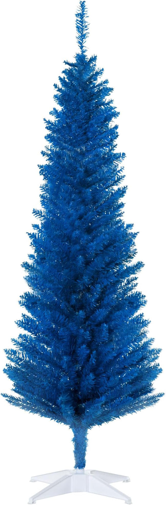 HOMCOM 5' Artificial Pencil Christmas Tree, Slim Xmas Tree with 294 Realistic Branch Tips and Plastic Stand, Blue