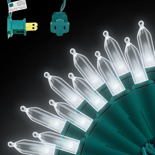 150 LED Cool White Christmas String Lights, 50 FT Green Wire, UL Certified Connectable, Xmas Lights Outdoor or Indoor