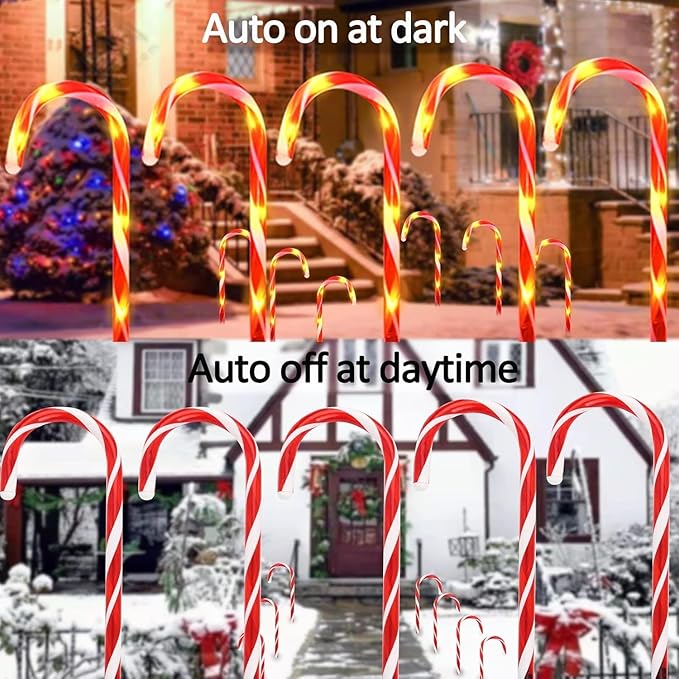 Upgraded 24 Pack Solar Candy Cane Lights Outdoor, Solar Christmas Lights Outdoor Waterproof with 8 Modes, Xmas Pathway Candy Cane Christmas Decorations Outside for Garden Lawn Yard Party