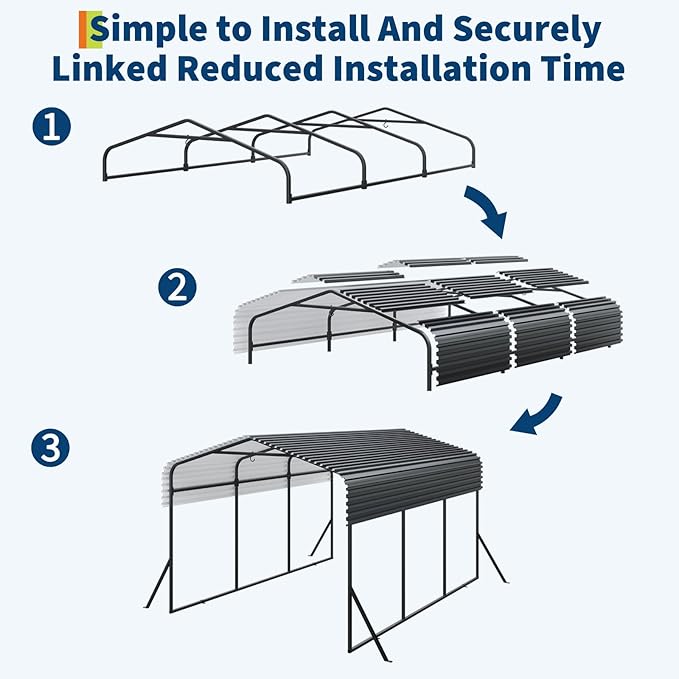 GAOMON Metal Carport, Carport with Reinforced Base and Galvanized Steel Roof, Heavy Duty Garage Car Shelter Shade, Outdoor Car Port Canopy for SUV, Truck, Boats, 10x15 FT