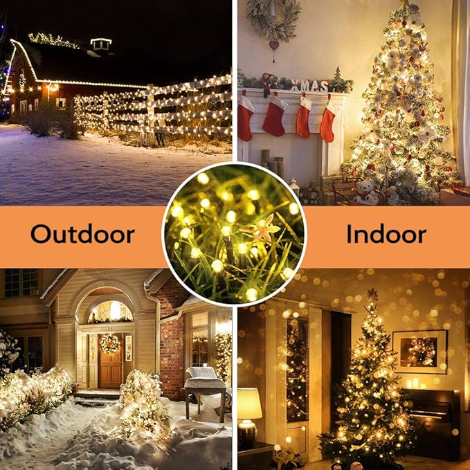 Toodour Christmas Lights Outdoor, 213ft 600 LED String Lights, Timer, Waterproof 8 Modes Outdoor Christmas String Light - Twinkle Light for Tree Home Garden Yard Wedding Party Xmas Decor(Warm White)