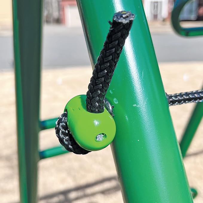 Swing, Climb and Glide Play Center. Backyard Playground Set. Easy Assembly, 7 User / 5 Station Metal Outdoor Play Set for Kids with Two Climbing Stations. 176 L x 69 Deep x 73 H, by XDP Recreation