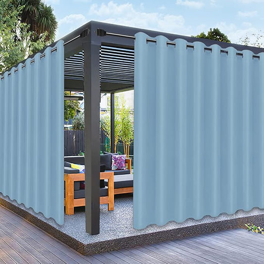 PureFit Outdoor Curtains for Patio Waterproof Weatherproof, UV Resistant Outside Curtains for Gazebo, Front Porch, Pergola, Sun Blocking Privacy Curtain, 120W x 84L inch, 1 Panel, Sky Blue