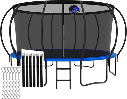 Tranpoline 1500LBS 8 10 12 14 15 16 FT Tranpoline for Kids and Adults Tranpoline with Enclosure Net, Wind Stakes, Basketball Hoop, Heavy Duty Recreational Tranpolines - ASTM Approved