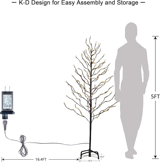LIGHTSHARE 5FT 200L Lighted Star Light Tree,Warm White, Brown Branch Decoration Light,Home/Festival/Party/Christmas,Indoor and Outdoor Use