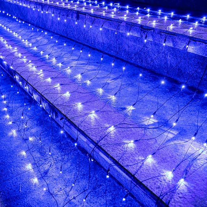 Joomer Christmas Net Lights - 2PACK 12FT x 5FT 360 LED Plug-in Mesh Lights, Waterproof with 8 Modes, Timer, Connectable for Bushes, Trees, Garden, Outdoor Christmas Decor (Green Wire, Blue)