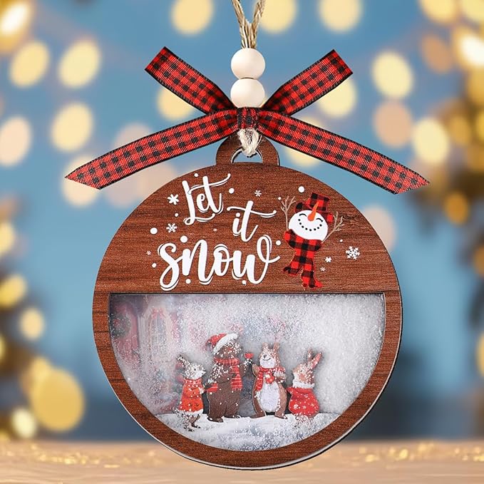 Tesuivra Christmas Tree Decorations Personality - Funny Brown Hanging Ornaments Set - Wooden Bear Santa Snowmen Home Indoor Decor - Uncommon Red and White Themed Xmas Ornaments for Holiday Decorating