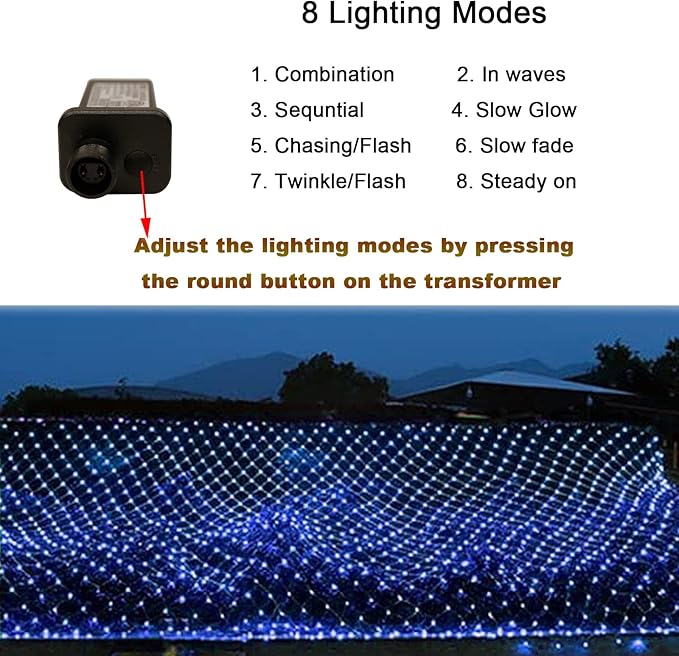OYCBUZO 300LED Net Lights,14.8ftx5ft 8 Modes Connectable Christmas Mesh Lights, Indoor and Outdoor Fairy String Lights Plug in for Halloween Thanksgiving Bushes Xmas Tree Holiday Party Garden - Blue